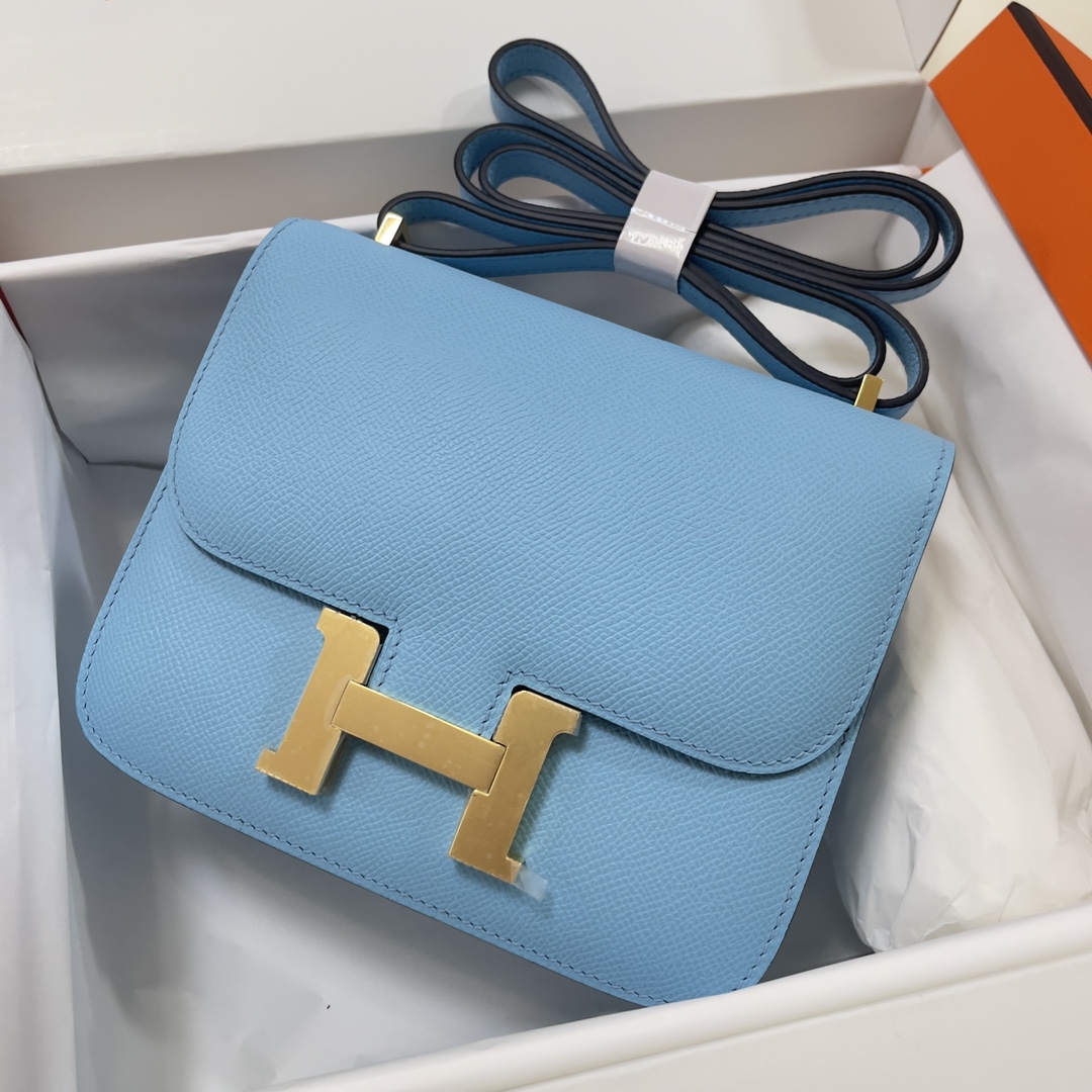 Hermes Constance 24cm Shoulder Bag In Sky Blue Epsom Leather